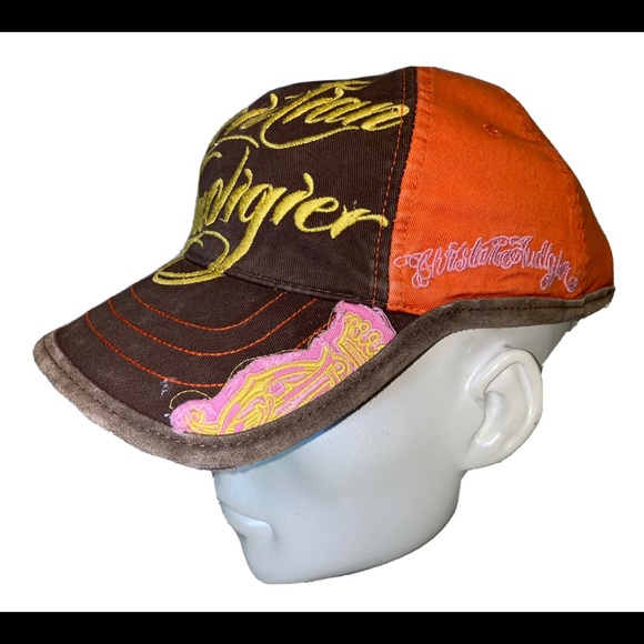 Vintage Christian Audigier Kids Forever Brown Orange Pink Suede Ed Hardy Hat Cap